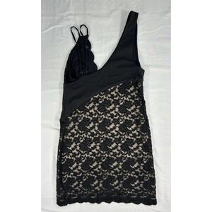 NWT Free People Black Floral Lace Mini Dress Adjustable Straps Women's Size S